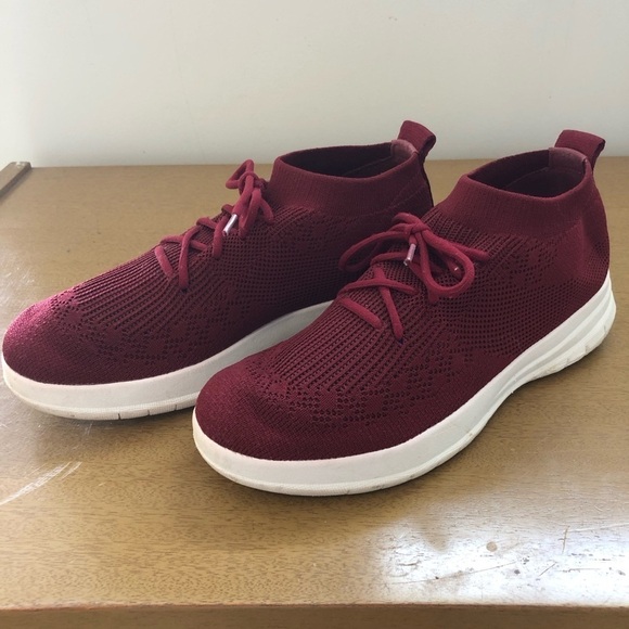 Fitflop uberknit slip on high top sneakers dark red Size 8 - Picture 3 of 10